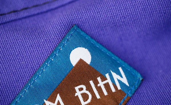 Close-up of the moon label on the Santa Cruz purple Truck.